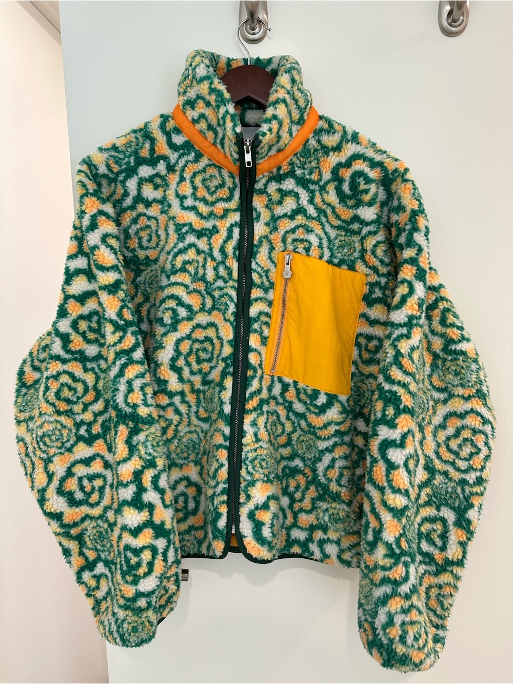 Sundae School Broccoli Fleece Zip Up Jacket Green Yellow Sherpa Size S